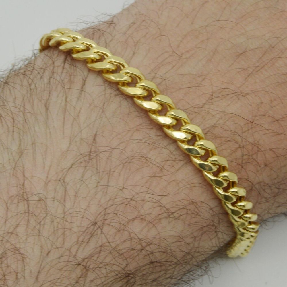 Mens 6.1mm 10k Real Yellow Gold Miami Cuban Curb Chain Bracelet. 8 1/4" 8.30gr